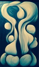 Quadro surrealista originale forme sensuali 20x36” acrilico su tela, firmato, COA