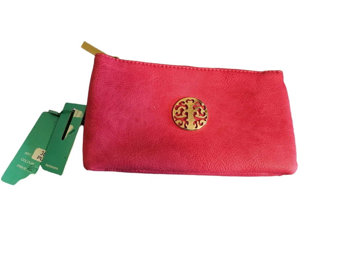 Womams Jamie Bags Cerise Leather Clutch New 2 Compartments Bag