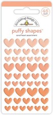 Doodlebug Self-Adhesive Stickers Puffy Heart Shapes 3 Sizes Orange Coral