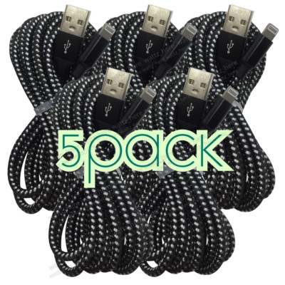 5Pack Heavy Duty Fast Charger Cable 6/10Ft Charging Lot For iPhone 13 12 11 XR 8