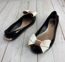 Ted Baker Julivia Ballet Flats Women’s 37 6.5 Black Rubber Jelly White Bow