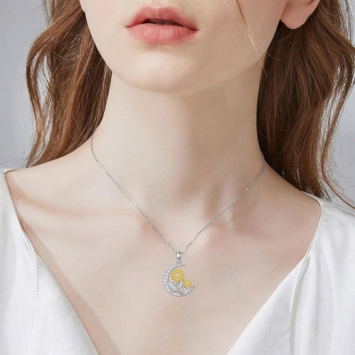 Sunflower Necklace Sterling Silver Pendant Christmas Jewelry Gifts for Women Mom - Picture 5 of 6