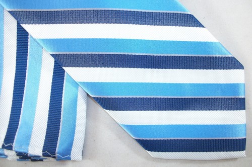 JOHN BLAIR Blue & White Stripes Microfiber Neck Tie & Pocket Square 57"L (E810) - Picture 2 of 3