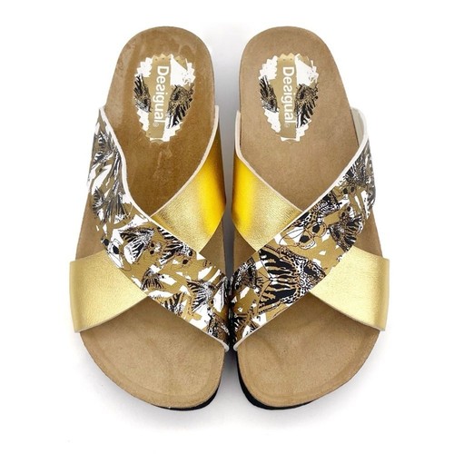Desigual Gold Butterfly Cross Strap Platform Sandals Flatform EU 39 US Size 8.5 - Picture 4 of 16