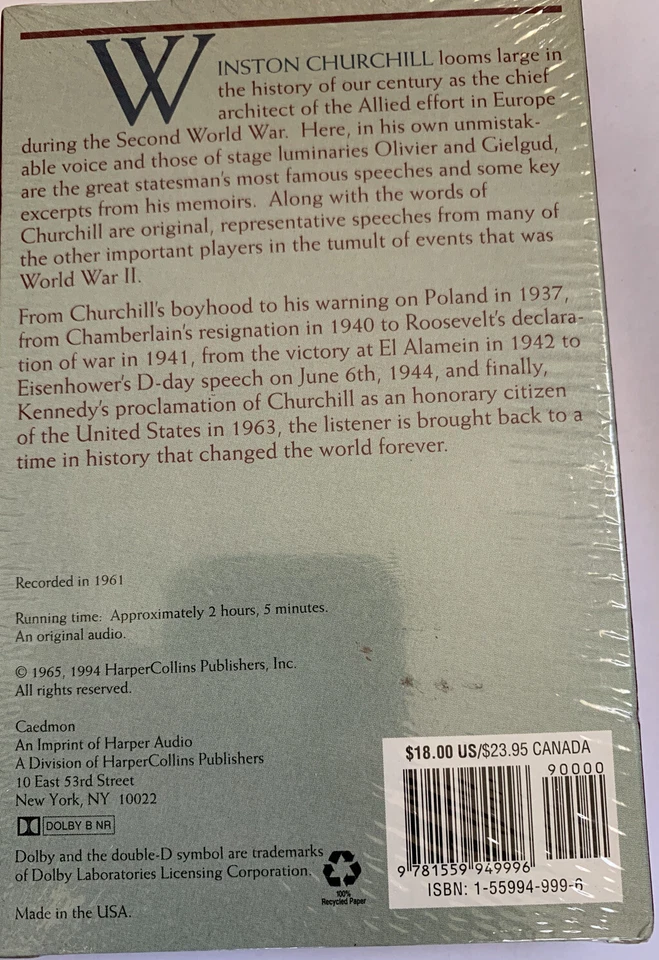 Churchill in His Own Voice by Winston Churchill, NEW Audio Cassette Tapes  - Image 2 of 4