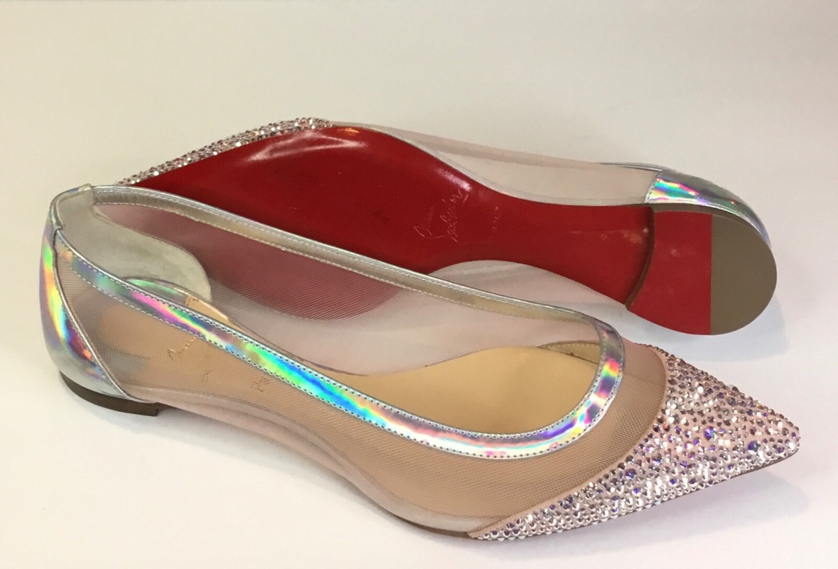 Christian Louboutin Galativi P Strass Crystal Mesh Pointed Ballerina Flat 38