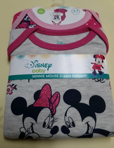 Disney Minnie & Mickey 2 Pk One Piece Bodysuit Infant Baby Girl 3-6. 6-9 m #RAIN - Picture 2 of 2