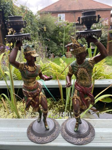 A pair of French cold painted Spelter Figural Candlesticks - Picture 1 of 15