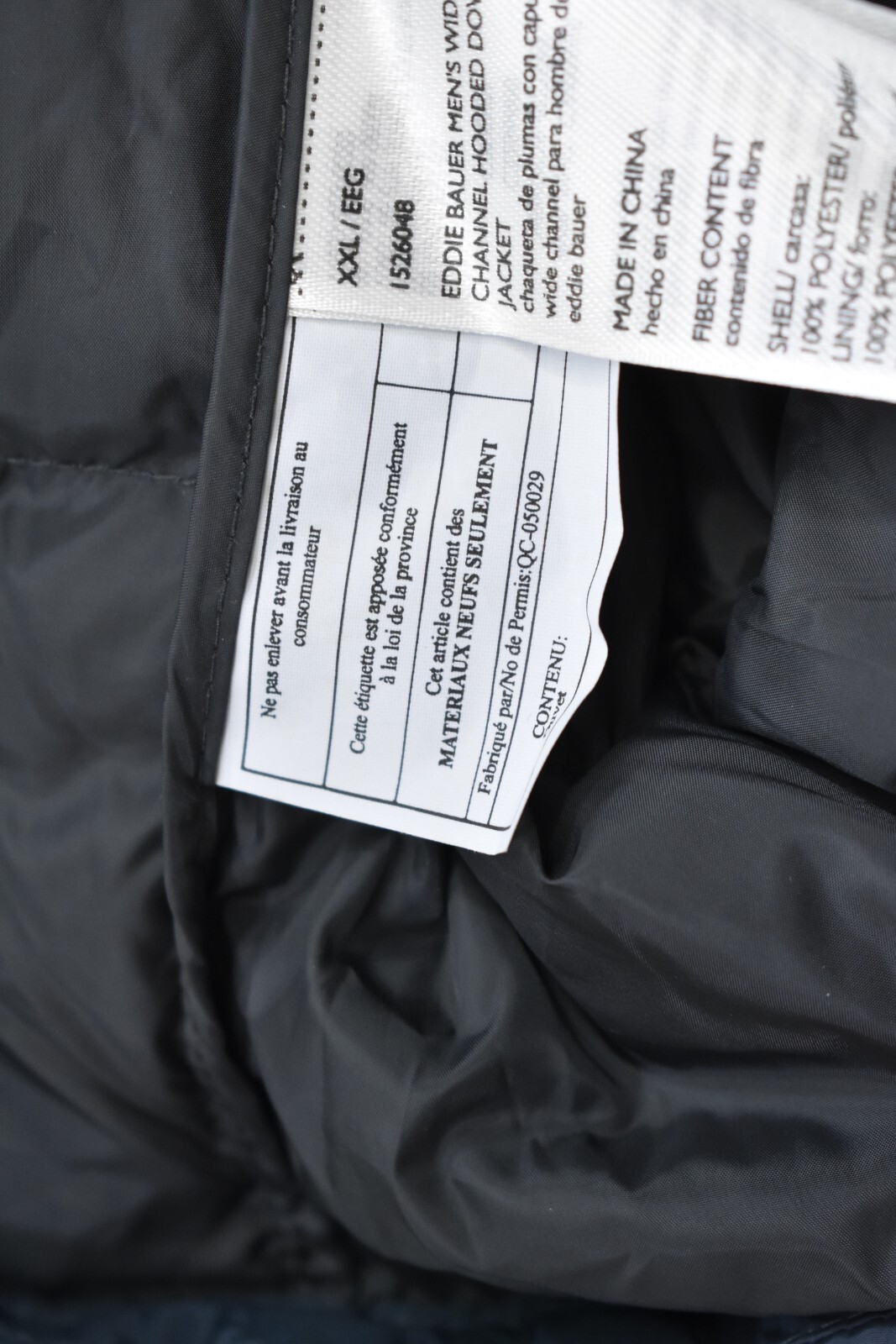 Eddie Bauer Wide Channel Hooded Down Jacket Full Zip Dark Gray Coat Mens 2XL