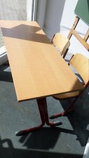 Schulbank Alter Schultisch mit 2 St&uuml;hlen Schulm&ouml;bel Schreibtisch