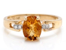 1.08 Carat Natural Madeira Citrine and Diamond 14K Solid Yellow Gold Ring