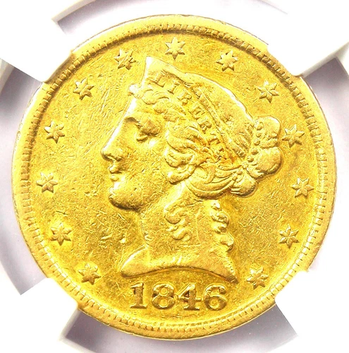 1846-D Liberty Gold Half Eagle $5 - NGC AU Details - Rare Dahlonega Gold Coin!