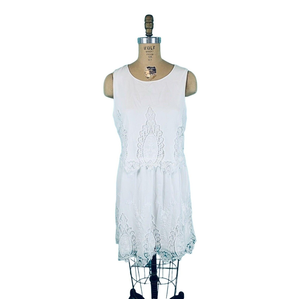 Forever 21 Lace Dress Womens Medium 00s White Embroidered Dropwaist Boho  Fem | eBay
