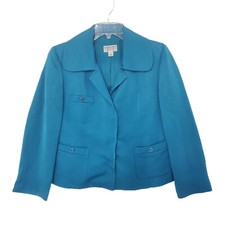 TALBOTS Women's 8 Blue Linen Silk Blend Lightweight Blazer Pockets Summer