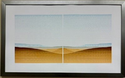Claudia Keller '' Symmetric Landscape'' Hand Signed & # Framed Mid Century Art