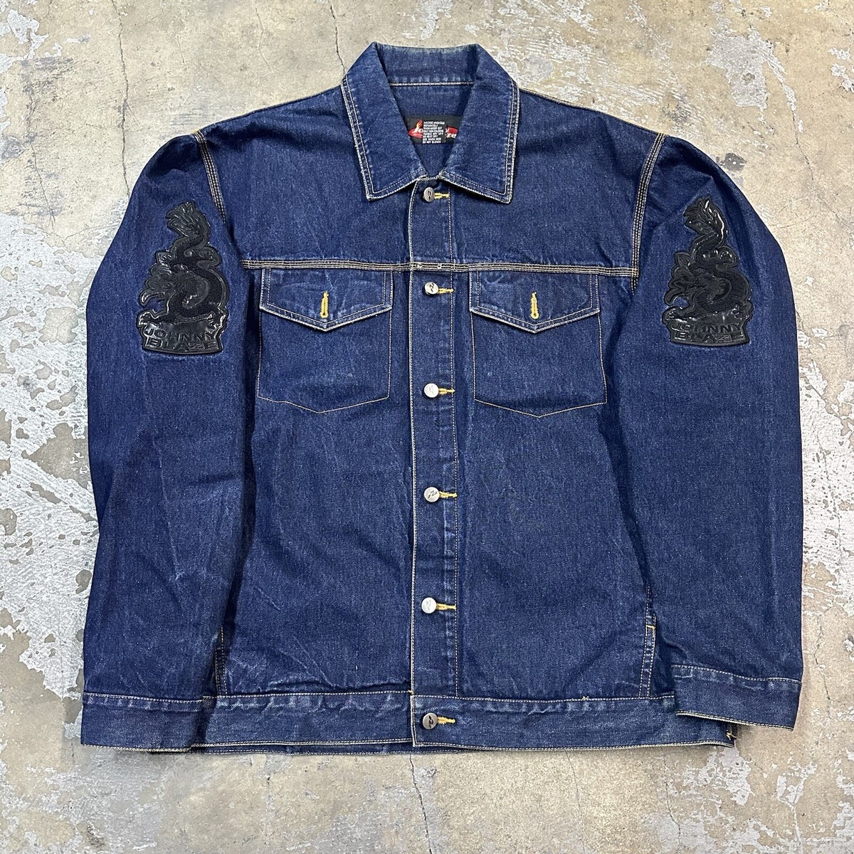 Vintage Y2K Johnny Blaze Dragon Dark Wash Denim Trucker Jacket XL