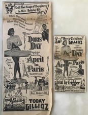 2 1952 newspaper ads for movie April in Paris - Doris Day musical fun