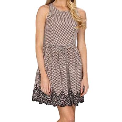 Joie Embroidered Silk Crepe de Chine Mini Dress Sz S Geo Print Scallop Lace Hem