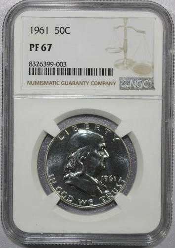 1961 FRANKLIN HALF DOLLAR PROOF PF 67 NGC PQ NO SPOTS! ACTUAL COIN! #468