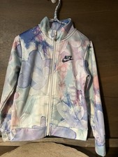 Nike Jacket Girls L Pink WATERCOLOR HEARTS Full Zip JACKET Logo LARGE 6X 6-7