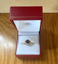9ct Yellow Gold Oval Garnet & Diamonds Ring Size N Prong Set Band 2mm