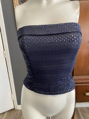 Y2K Debbie Shuchat Sequin Navy Tube Top Party Festival Women's S