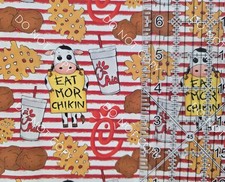 100 Cotton Woven Novelty Fabric Chicken Fast Food By The 1/4 Yard 9x56