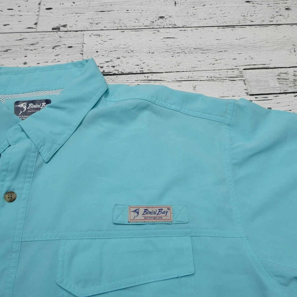 Bimini Bay Outfitters Shirt Mens 2XL Aqua Short Sleeve Fishing Vented Back - Image 2 of 4