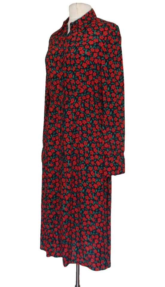 Vestido Camisa Boden 6R Mujer Negro Rojo Estampado Floral Midi Botón Delantero Manga Larga Foto 3 de 4