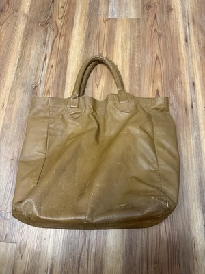 Large Vintage Leather Distressed Weathered Tote Bag Purse Unique Unisex
