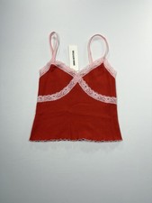 NWT Urban Outfitters Cami Red Pink Lace Tagged XL Y2K Ribbed Tank Top
