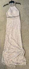 Sequin Hearts Ivory Lace Beaded Halter Sleeveless Long Gown Dress Size 1