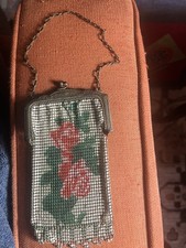 Vintage Whiting  Davis Enamel Mesh Purse Bag Art Deco Flapper Yellow Beige