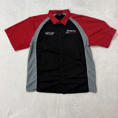 Snap-on Racing Shirt Mens 2XL Red Colorblock Pit Crew Short Sleeve Button Up