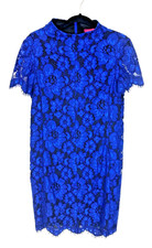 BETSEY JOHNSON Women’s 8 Blue Floral Lace Burnout Fringe Midi Sheath Dress