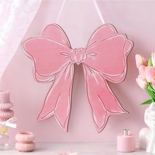 Pink Bow Wooden Hanging Sign Coquette Bow Wall Hanging Hanger Cute Preppy Wal...