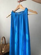 Vtg Aristocraft by Superior Blue Nylon Maxi Nightgown Slip Dress High Neck Sz S
