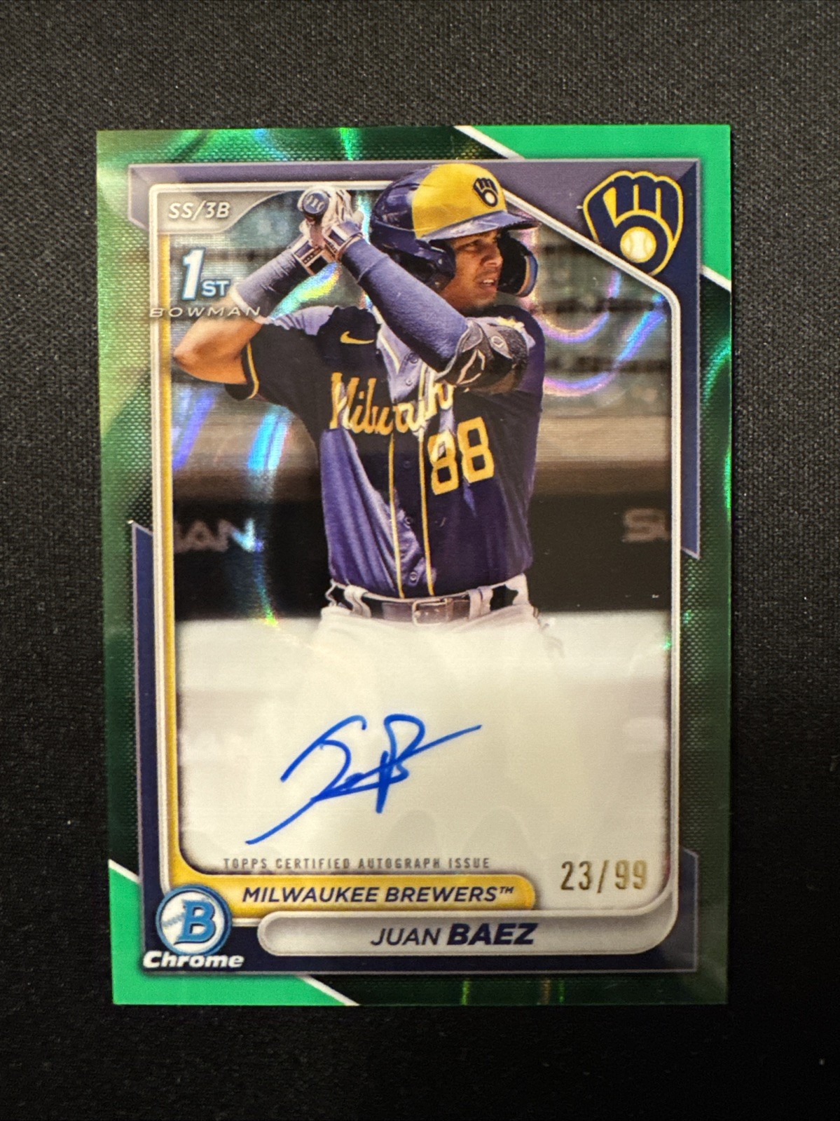 2024 Bowman Chrome #CPA-JBA Juan Baez Green Lava Refractor Auto /99