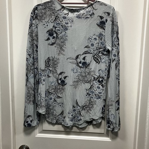 Lucky Brand Mujer Talla Pequeña Manga Larga Floral Azul Claro Campesino Top - Imagen 7 de 11
