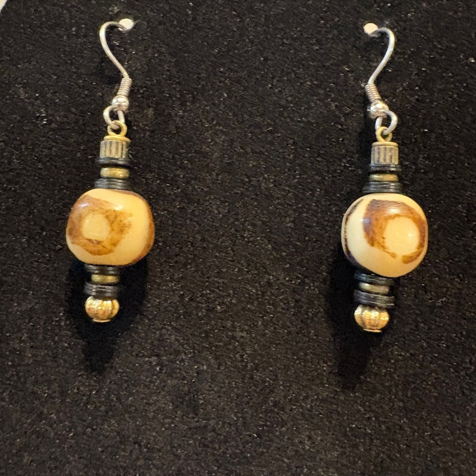 Handcrafted African Batik Bone Dangle Earrings wi… - image 2