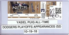 Yasiel Puig Signed Autographed Ticket 2018 NLCS Dodgers Record JSA AX25479