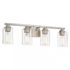 Modern 27 In. 4 Light Brushed Nickel Bathroom Vanity Light with Clear Glass Shad