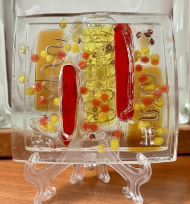 VTG Abstract Fused Layered ArtGlass Paperweight w/Glass Frits/Beads, Bars & Wire