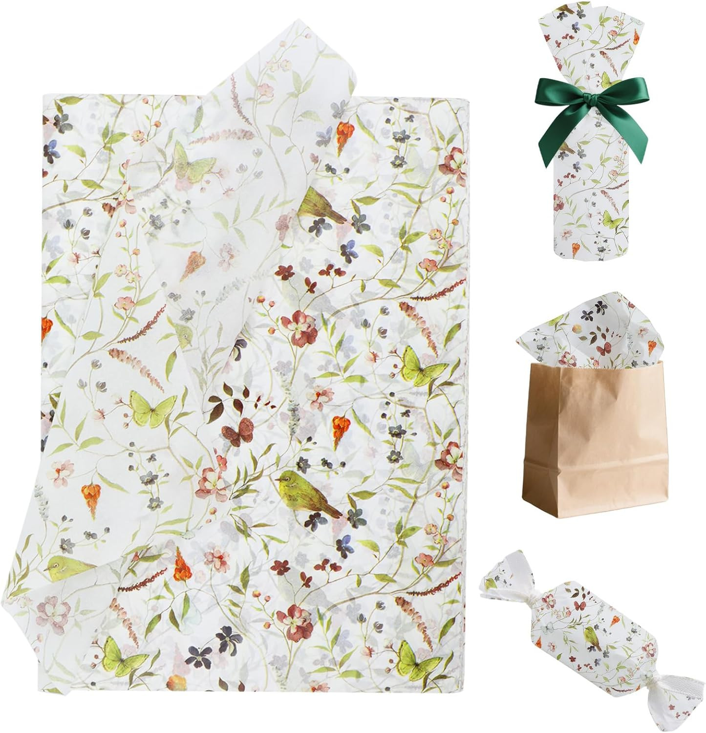 100 Sheets Floral Tissue Paper, 20X14 Inches Wildflower Gift Wrapping Paper, But