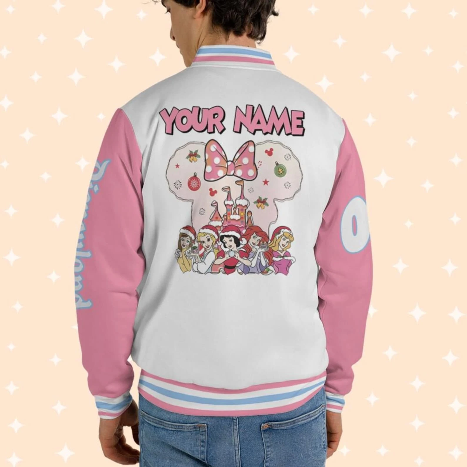 Personalized Mickey & Friends Fairy Princesses Pink White Baseball Jacket