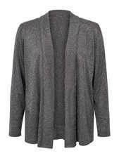 Worthington Women  s 2X Silver Metallic Sparkle Cardigan Open Front Glam Party
