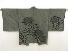 5803T03z440 Vintage Japanese Kimono Silk SHIBORI HAORI Flower Black