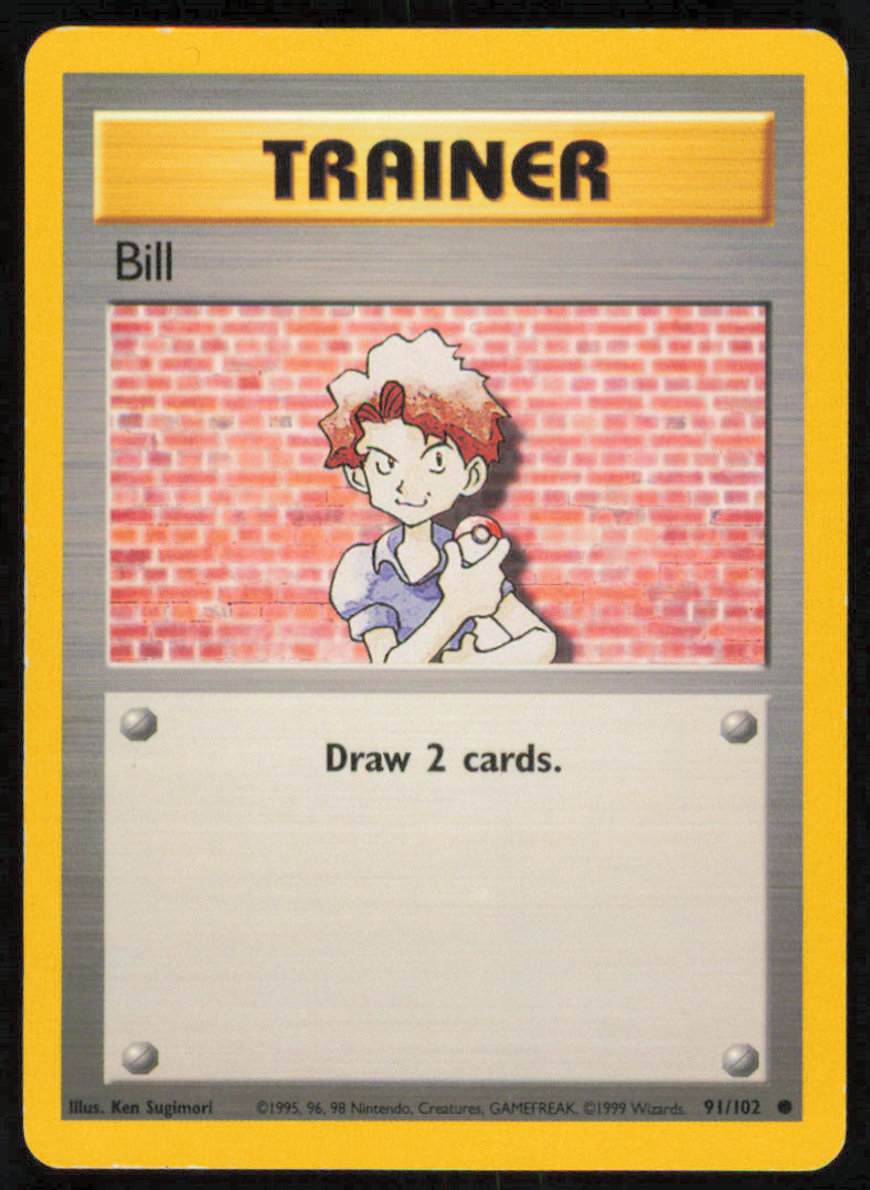 1999 Pokemon TCG Base Set Bill Trainer Card 91/102 - LP WOTC