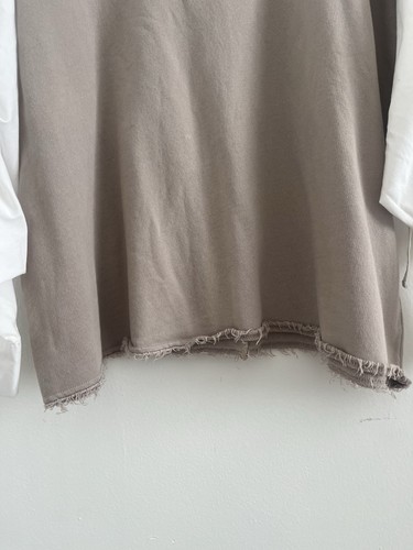 Top Zara manga larga color tostado/blanco mezcla de algodón talla grande L manga corbata - Imagen 5 de 7