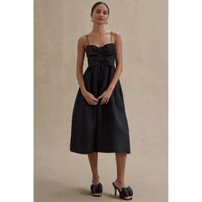 Anthropologie Sachin & Babi Sloane Black Taffeta Double Bow Midi Dress Size 12